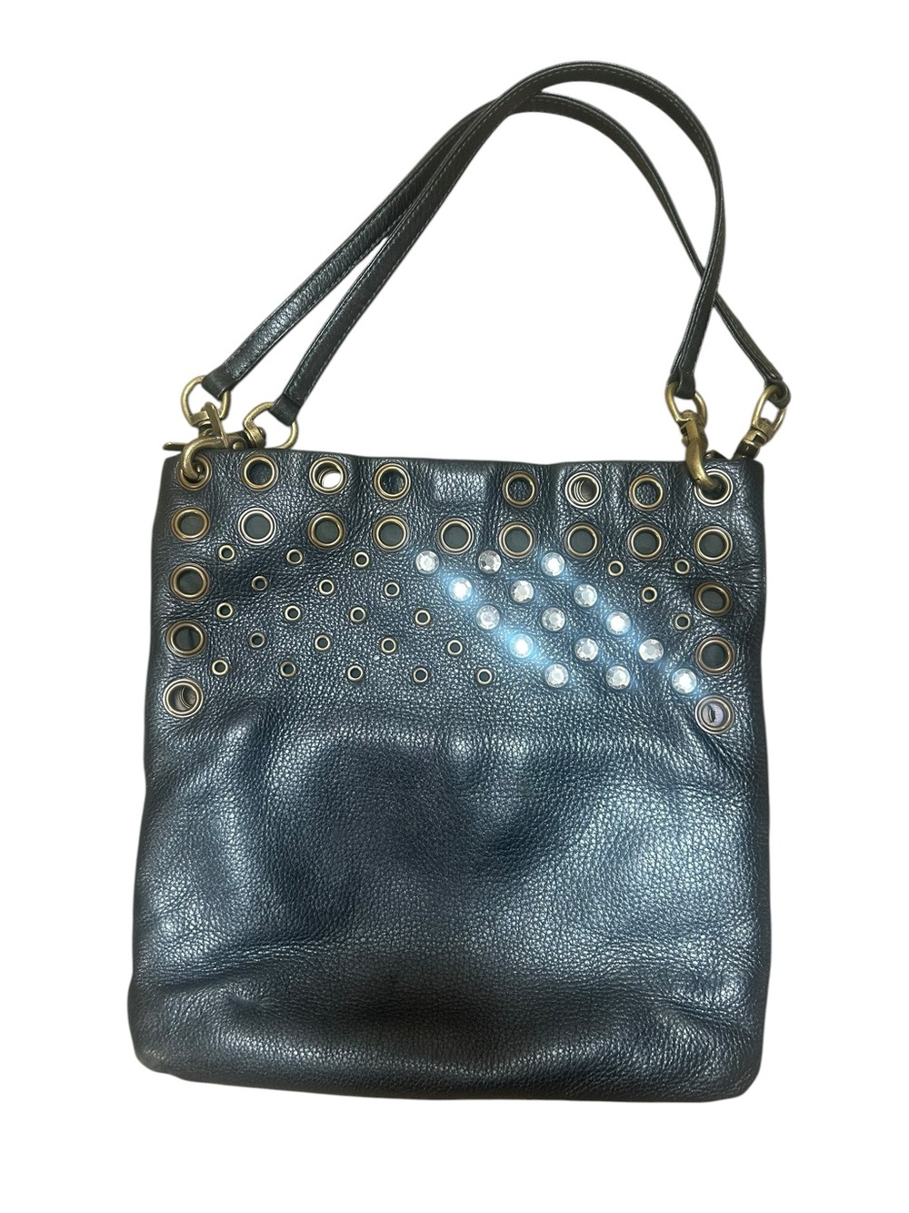 Vintage Hobo International Black Gold Grommet Studded Shoulder Bag
